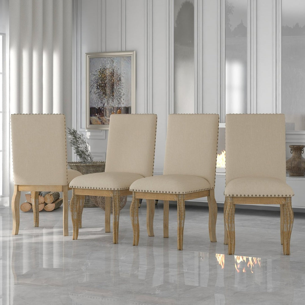 English Elm Trexm Upholstered Farmhouse Dining Chairs Set of 4 with Nailhead Trim Rubberwood Legs WF291264AAE