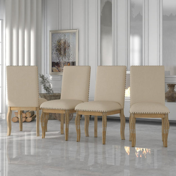 English Elm Trexm Upholstered Farmhouse Dining Chairs Set of 4 with Nailhead Trim Rubberwood Legs WF291264AAE