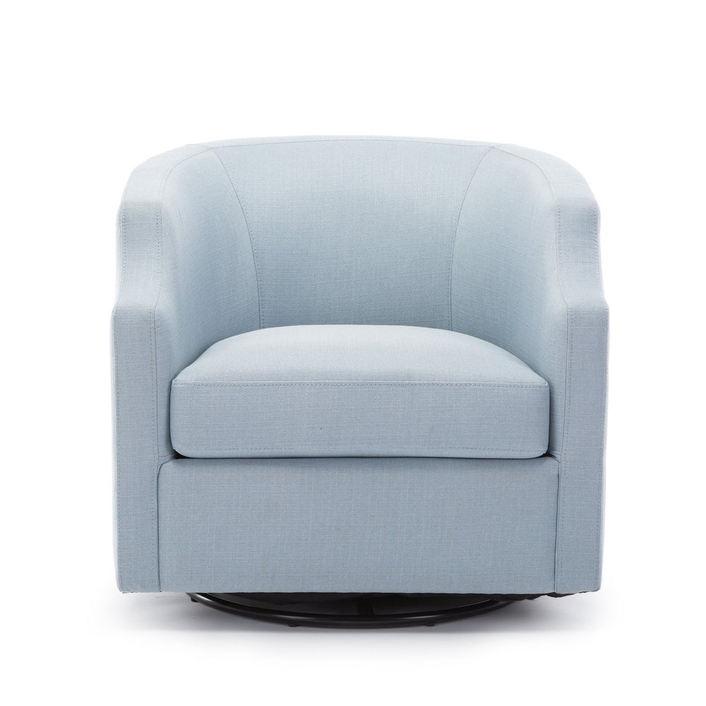 English Elm Isabelle Linen Swivel Glider Barrel Chair with Plush Upholstery and Smooth 360° Motion for Living Rooms Light Blue B05081535
