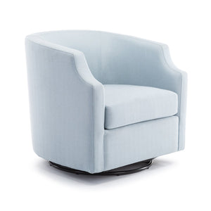 English Elm Isabelle Linen Swivel Glider Barrel Chair with Plush Upholstery and Smooth 360° Motion for Living Rooms Light Blue B05081535