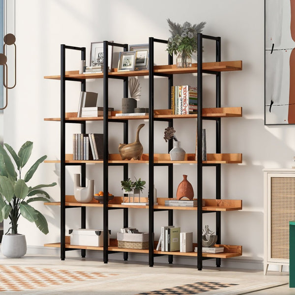 English Elm [video] Five Tier Industrial Open Bookshelf Steel Frame Mdf Shelves Home Office Storage Black+Brown N725P387978B