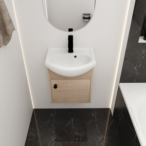 English Elm Small 18 Inch Floating Bathroom Vanity with Ceramic Sink, Soft-Close Doors, Water-Resistant Plywood Finish W99959248