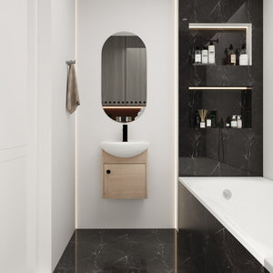 English Elm Small 18 Inch Floating Bathroom Vanity with Ceramic Sink, Soft-Close Doors, Water-Resistant Plywood Finish W99959248