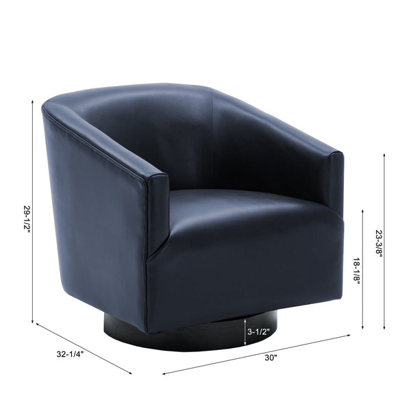 English Elm Garland Midnight Faux Leather Swivel Chair with Solid Wood Base, Comfortable Transitional Seating Blue B05081555