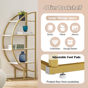 English Elm 4 Tier Round Open Bookshelf – Modern Gold & White MDF Shelves, Steel Frame, 300lb Capacity, Versatile Placement Options WF300940AAK