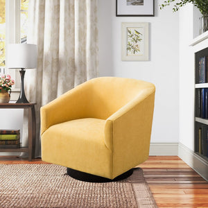 English Elm Garland Oatmeal Swivel Chair with Wood Base — Upholstered Polyester Comfort, Compact 31" Seat Golden B05081542