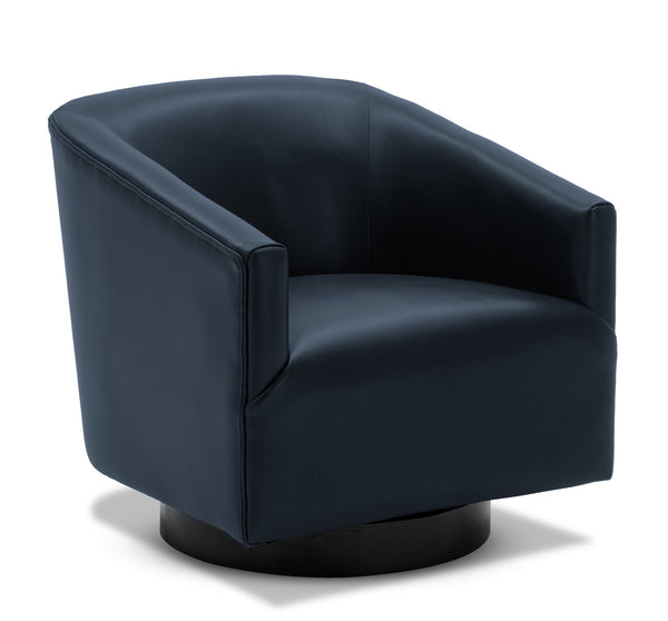 English Elm Garland Midnight Faux Leather Swivel Chair with Solid Wood Base, Comfortable Transitional Seating Blue B05081555