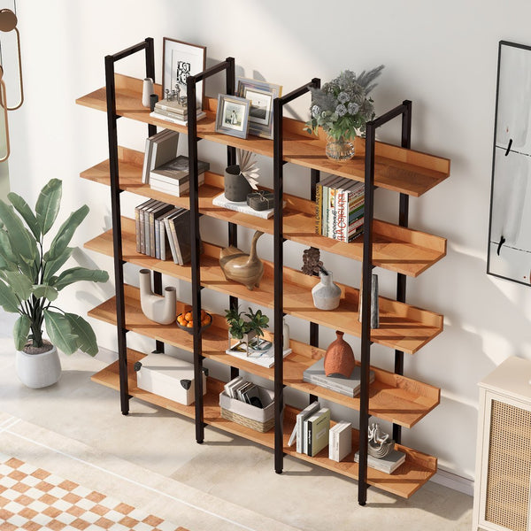 English Elm 5 Tier Bookcase Industrial Open Bookshelf with MDF Boards & Steel Frame, 5 Shelves, 80lb Capacity Each Black+Brown N725P247766B