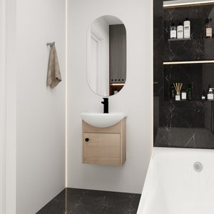 English Elm Small 18 Inch Floating Bathroom Vanity with Ceramic Sink, Soft-Close Doors, Water-Resistant Plywood Finish W99959248