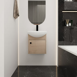 English Elm Small 18 Inch Floating Bathroom Vanity with Ceramic Sink, Soft-Close Doors, Water-Resistant Plywood Finish W99959248