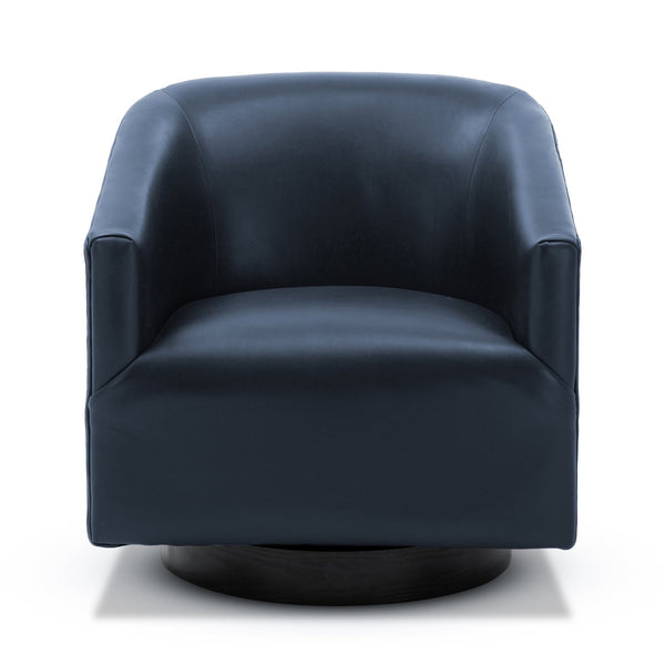 English Elm Garland Midnight Faux Leather Swivel Chair with Solid Wood Base, Comfortable Transitional Seating Blue B05081555