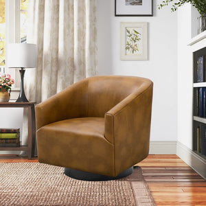 English Elm Garland Oatmeal Swivel Chair with Wood Base — Upholstered Polyester Comfort, Compact 31" Seat Camel B05081544