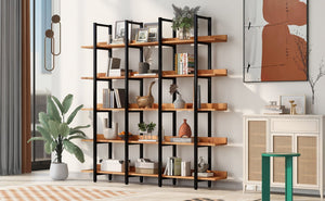 English Elm [video] Five Tier Industrial Open Bookshelf Steel Frame Mdf Shelves Home Office Storage Black+Brown N725P387978B