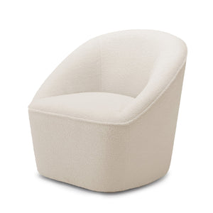 English Elm Anson Boucle Swivel Chair - Off White Cozy 360° Modern Compact Accent Chair with Solid Wood Frame B05081532