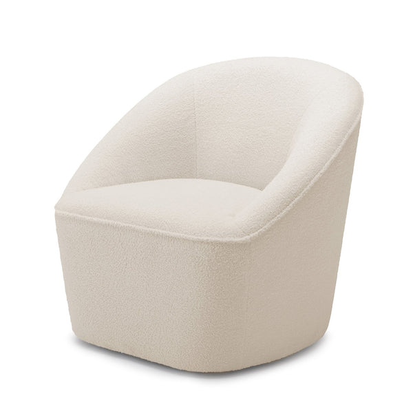 English Elm Anson Boucle Swivel Chair - Off White Cozy 360° Modern Compact Accent Chair with Solid Wood Frame B05081532