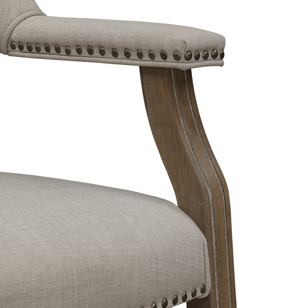 English Elm Monroe Pecan Sand Caster Game Chair with Plush 4.5" Foam Seat, Antique Brass Nailhead Trim, Casters B05081509