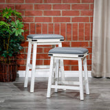 English Elm 24" Counter Stool, Antique White Finish, Black Leather Seat