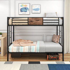 English Elm Twin Industrial Metal Bunk Bed Twin over Twin with Full-Length Guard Rails, Double Ladder, Vintage Brown W84083686