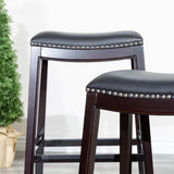 English Elm 30" Bar Stool, Espresso Finish, Black Leather Seat