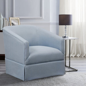 English Elm Earl Sky Blue Swivel Skirted Chair - 360° Barrel Comfort, Linen-Like Polyester, Pocket Springs B05081550