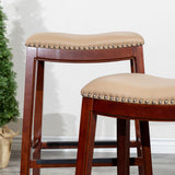 English Elm 30" Bar Stool, Cherry Finish, Bone Leather Seat