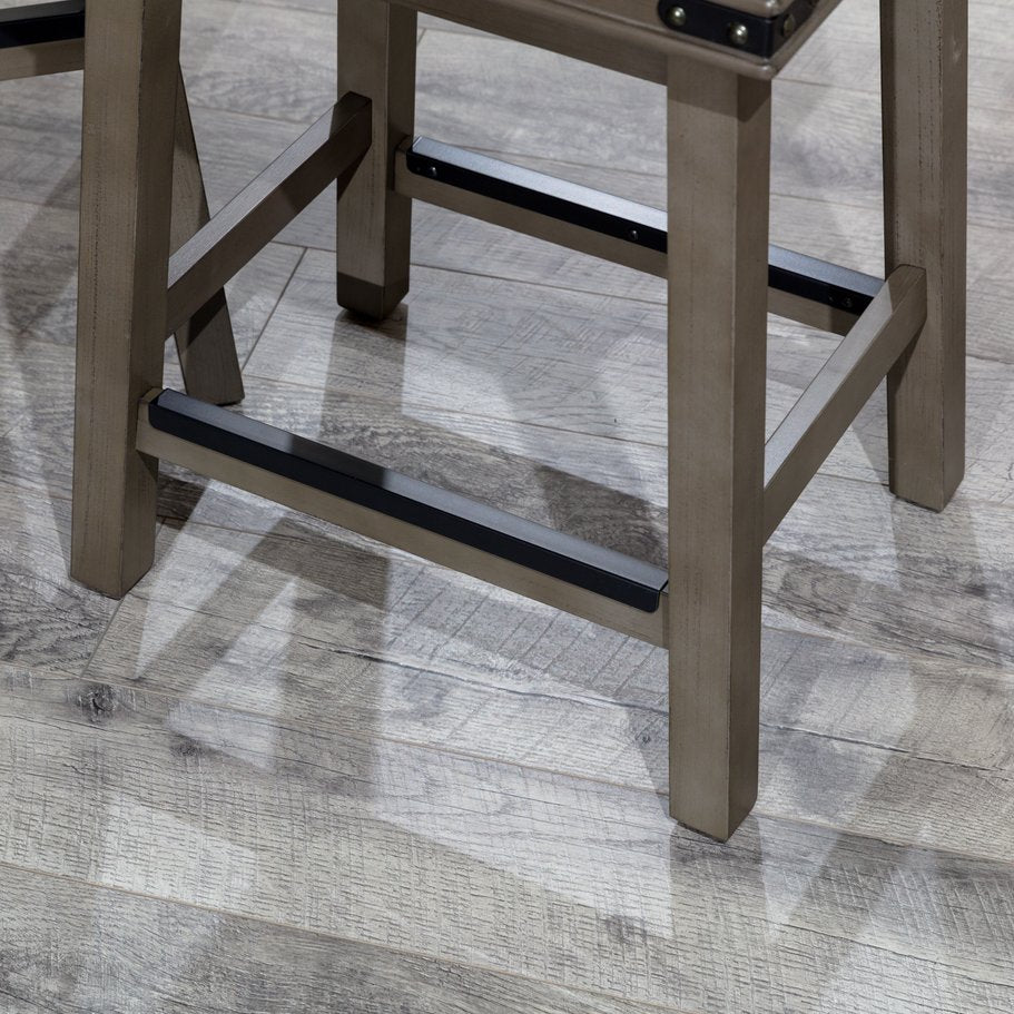 English Elm 24" Counter Stool Antique White with Black Bonded Leather Seat, Solid Hardwood Frame, Durable Design B04660622