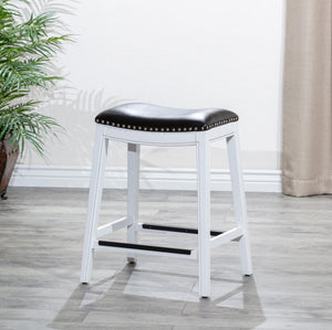 English Elm 24" Counter Stool, White Finish, Black Leather Seat