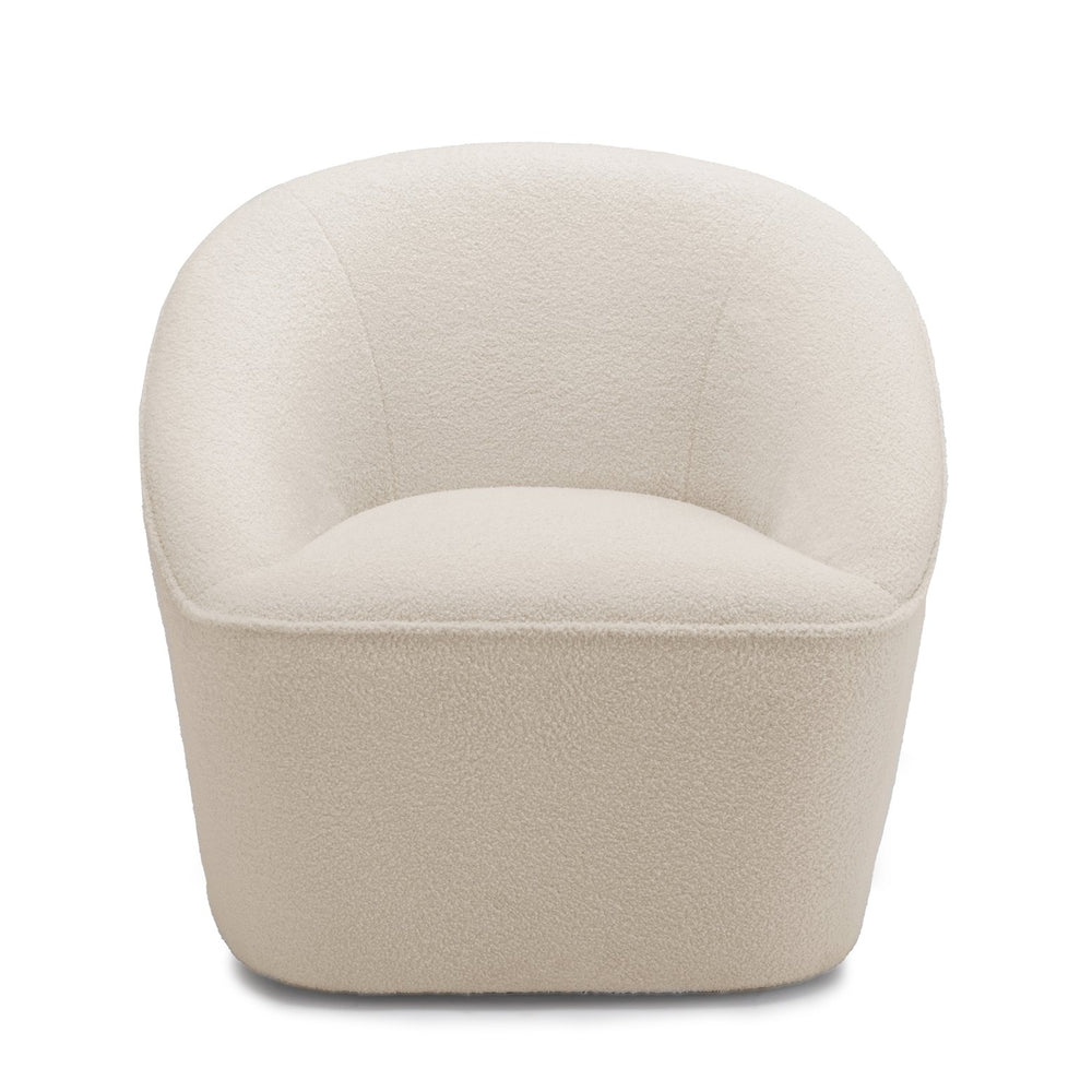 English Elm Anson Boucle Swivel Chair - Off White Cozy 360° Modern Compact Accent Chair with Solid Wood Frame B05081532