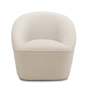 English Elm Anson Boucle Swivel Chair - Off White Cozy 360° Modern Compact Accent Chair with Solid Wood Frame B05081532