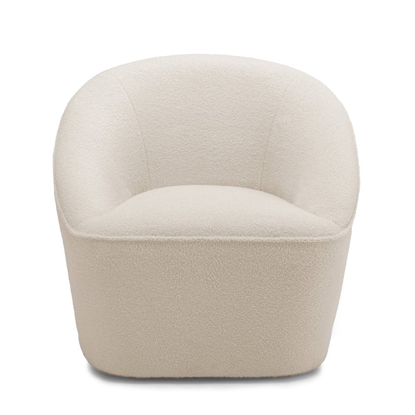 English Elm Anson Boucle Swivel Chair - Off White Cozy 360° Modern Compact Accent Chair with Solid Wood Frame B05081532