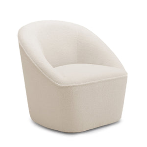 English Elm Anson Boucle Swivel Chair - Off White Cozy 360° Modern Compact Accent Chair with Solid Wood Frame B05081532