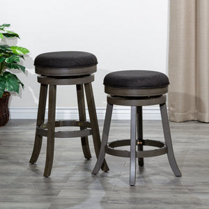 English Elm 24" Counter Stool - Stylish Weathered Gray, Charcoal Fabric Seat, 360° Swivel For Ultimate Comfort B04660672