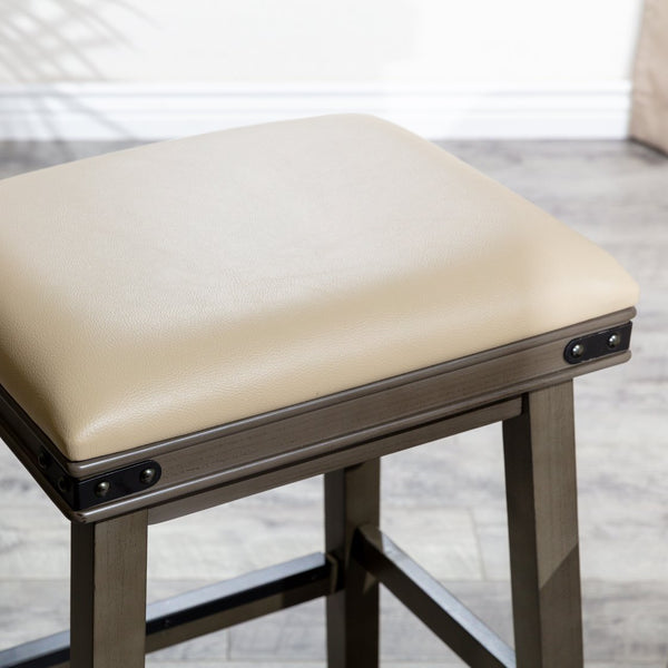 English Elm 24" Counter Stool Antique White with Black Bonded Leather Seat, Solid Hardwood Frame, Durable Design B04660622