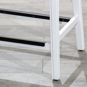 English Elm 30" Bar Stool Saddle Seat White with Black Bonded Leather, Nailhead Trim & Hardwood Frame B04682772