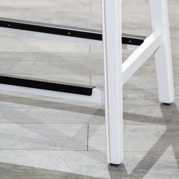 English Elm 30" Bar Height Saddle Stool with Bonded Leather Saddle Seat, Nailhead Trim & Hardwood Frame Gray B046109807