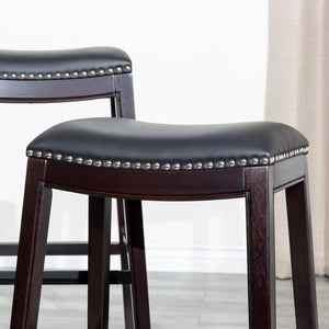 English Elm 24" Counter Stool Saddle Seat with Bonded Leather, Nailhead Trim, Metal Footplates & Solid Hardwood Frame Espresso B04660611
