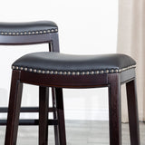 English Elm 24" Counter Stool, Espresso Finish, Black Leather Seat