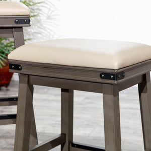 English Elm 24" Counter Stool Antique White with Black Bonded Leather Seat, Solid Hardwood Frame, Durable Design B04660622