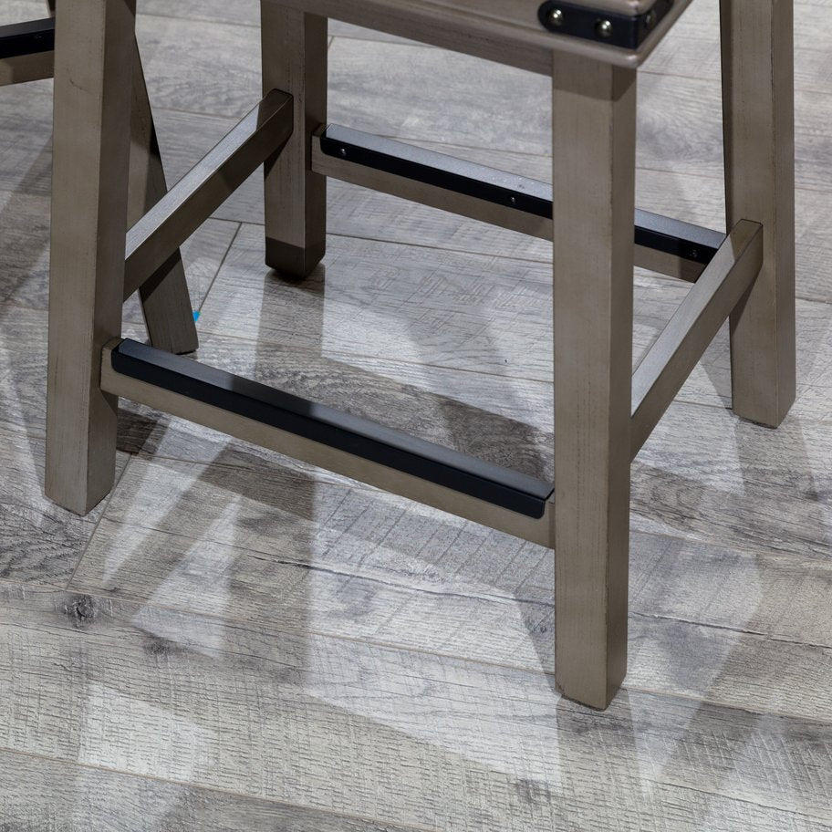 English Elm 24" Counter Stool Antique White with Black Bonded Leather Seat, Solid Hardwood Frame, Durable Design B04660622