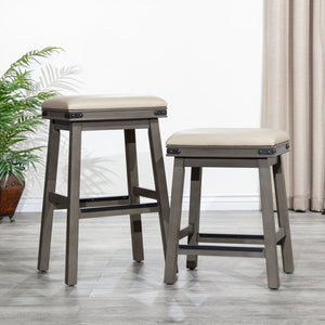 English Elm 24" Counter Stool Weathered Gray with French Gray Bonded Leather Seat, Hardwood Frame & Metal Accents B04660631