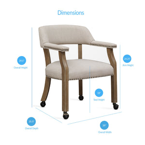 English Elm Monroe Pecan Sand Caster Game Chair with Plush 4.5" Foam Seat, Antique Brass Nailhead Trim, Casters B05081509