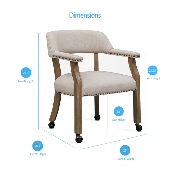 English Elm Monroe Pecan Sand Caster Game Chair with Plush 4.5" Foam Seat, Antique Brass Nailhead Trim, Casters B05081509