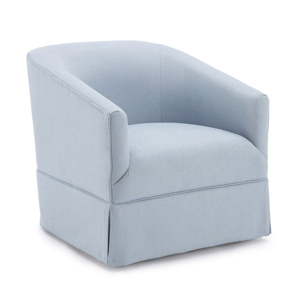 English Elm Earl Sky Blue Swivel Skirted Chair - 360° Barrel Comfort, Linen-Like Polyester, Pocket Springs B05081550