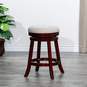 English Elm 24" Counter Swivel Stool Cherry Finish with Beige Padded Seat, Solid Hardwood Frame, 300 lb Capacity B04660662