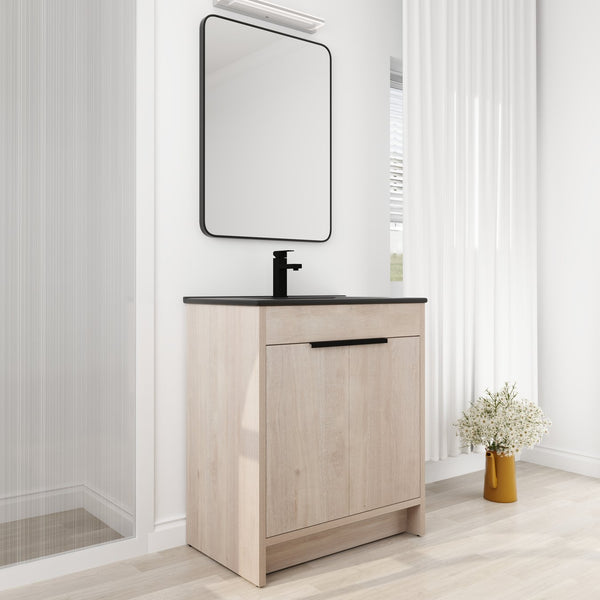 English Elm 30 Inch Freestanding Bathroom Vanity With Elegant Black Ceramic Sink & Soft-Close Cabinet Doors W999S00064