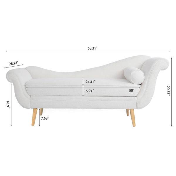 English Elm Chaise Lounge Scroll Arm Birch Leg Upholstered Reading Chair for Bedroom Living Room W68056676