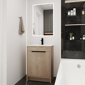 English Elm Freestanding Bathroom Vanity with Ceramic Sink, Soft-Close Doors, Adjustable Shelf, Water-Resist Finish W999S00060