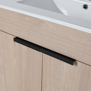 English Elm 30 Inch Freestanding Bathroom Vanity With White Ceramic Sink & Soft-Close Doors For Modern Spaces W999S00085