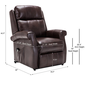 English Elm Landis Brown Traditional Lift Chair PU Leather Electric Recliner with Lift, 350 lb Capacity, Side Pocket Remote Storage B05081513
