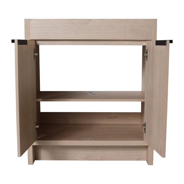 English Elm 30 Inch Freestanding Bathroom Vanity With White Ceramic Sink & Soft-Close Doors For Modern Spaces W999S00085